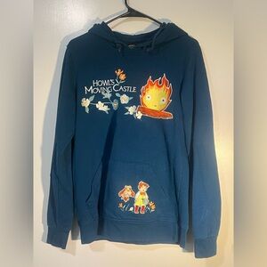 Studio Ghibli Howl's Moving Castle Calcifer Embroidered Hoodie Size XS Blue